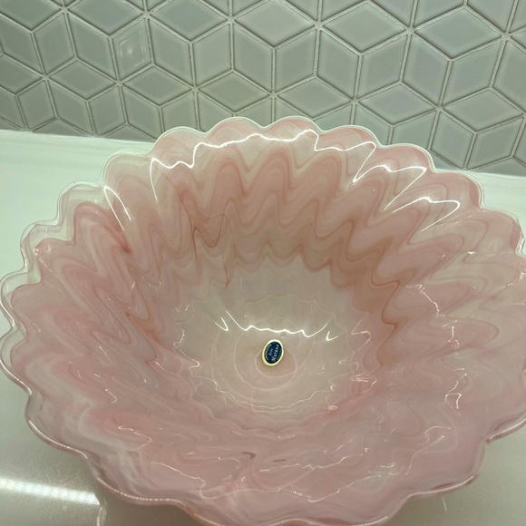 MURANO Lavorazione Arte Glass Bowl Pink Scalloped Edge Translucent Decorative - Picture 8 of 14